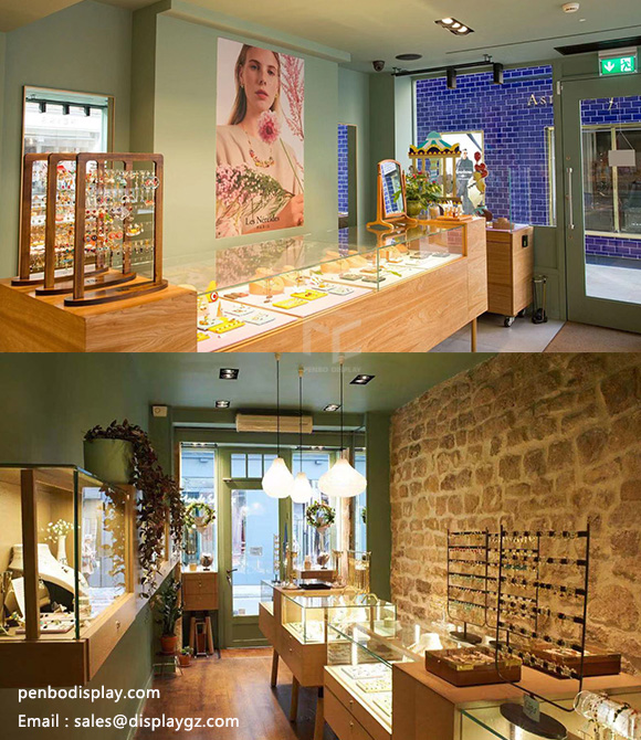 Wood jewelry display case,led jewelry showcase lights,jewelry display stand