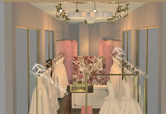 Modern Bridal Shop Interior Design and Wedding Dress Display Rack
