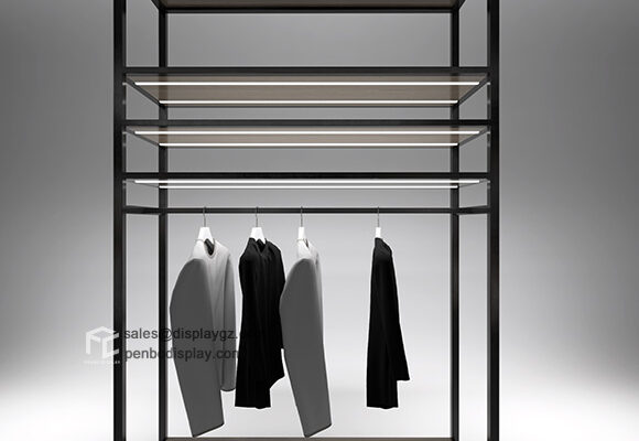 Black Clothing Rack With Shelves For Men’s Suit Shop