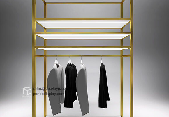 Black Clothing Rack With Shelves For Men’s Suit Shop