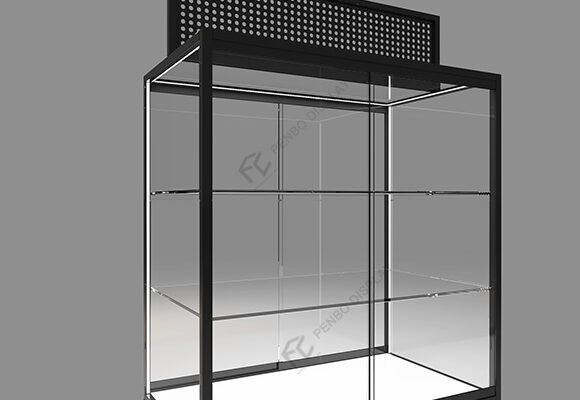Black Glass Island Display Cabinets With Shelves
