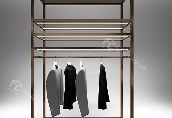 Black Clothing Rack With Shelves For Men’s Suit Shop