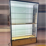 glass display case with lights