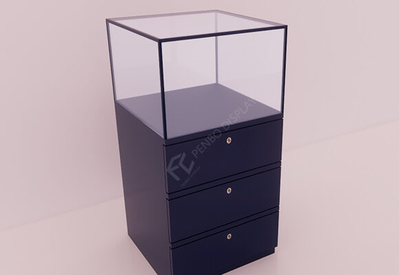 Pedestal Glass Display Case with Drawers