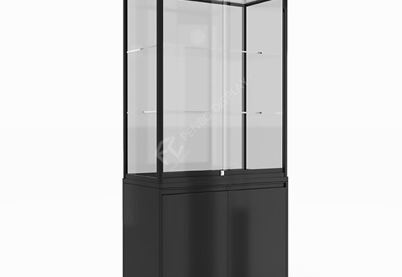 Modern Lighted Glass Display Case With Storage