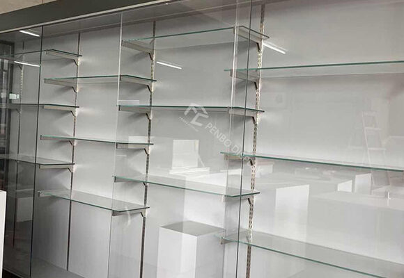 Glass Wall Mounted Display Shelf For Showroom