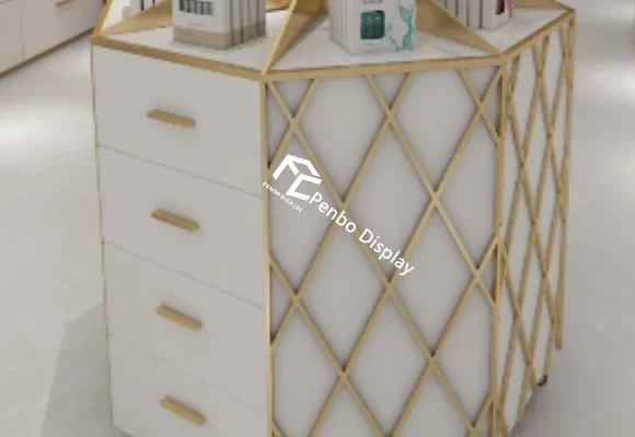 Polygonal Makeup Product Showcase with Drawers