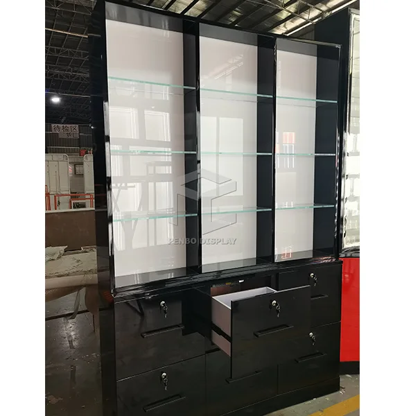 Freestanding Black Glass Divider Display Cabinet With Storage