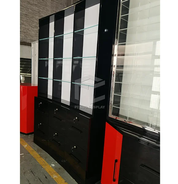 Freestanding Black Glass Divider Display Cabinet With Storage
