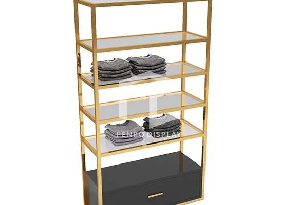 Golden Glass Garment Shelves with Storage