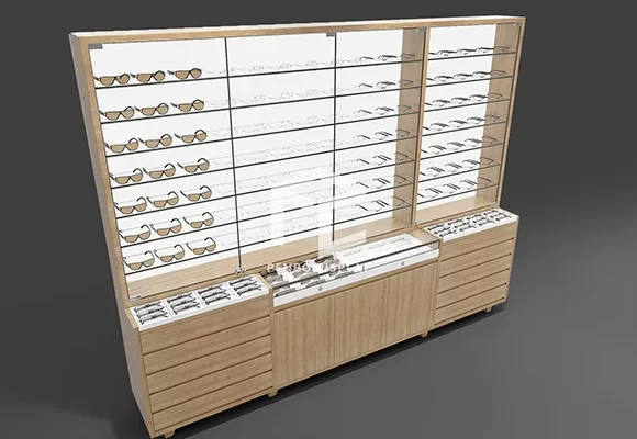 Optical Store Displays with Shelf and Storage