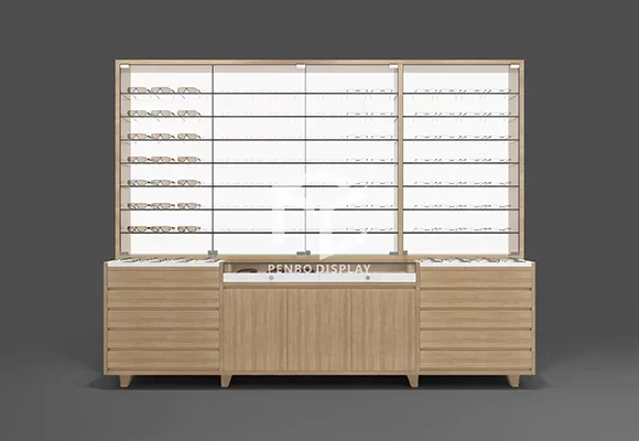 Optical Store Displays with Shelf and Storage
