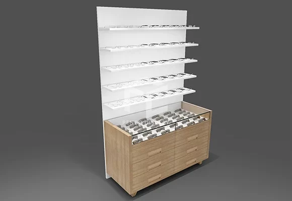 Wall Eyewear Display – Laminate Panels with Shelf Packages and Storage