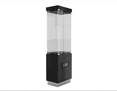 Black Hexagonal Lighted Glass Tower Showcase