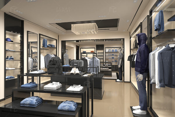 Luxury men’s clothing store interior design | custom display fixtures