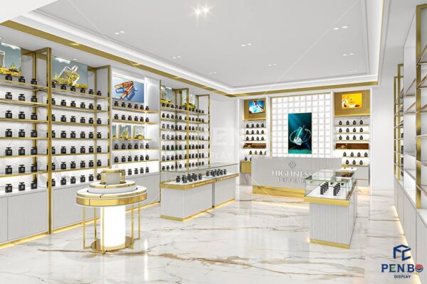 Luxury perfume shop interior design | custom perfume store shelving and showcases