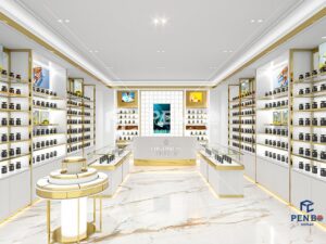 modern perfume store design，perfume display cabinets, perfume store display furniture, perfume store shelving units,custom perfume store fixtures