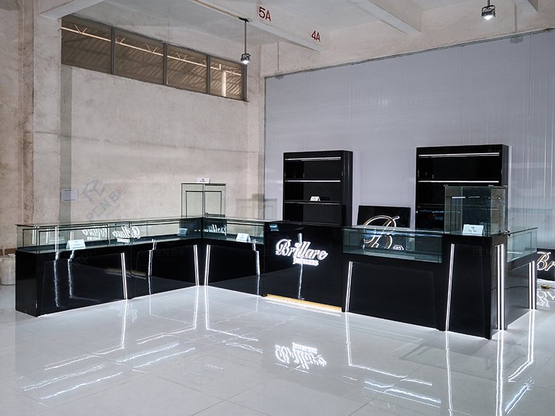 Black glass jewelry counter wholesale, jewelry showcase suppliers, black glass jewelry display cabients