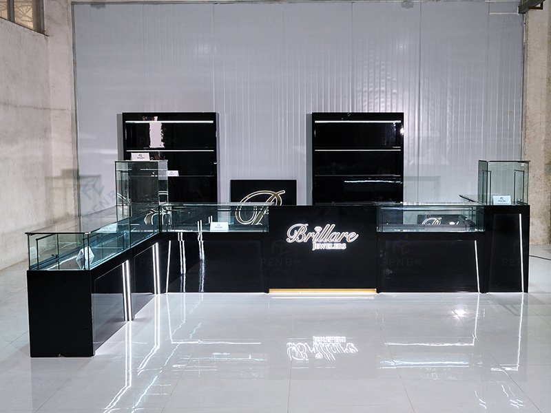 Black glass jewelry counter wholesale, jewelry showcase suppliers, black glass jewelry display cabients