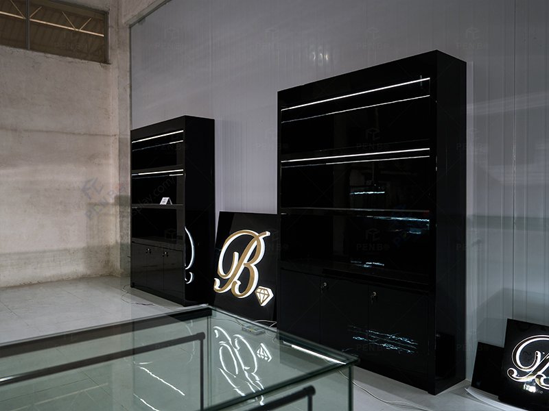 Tall display showcase for jewelry store