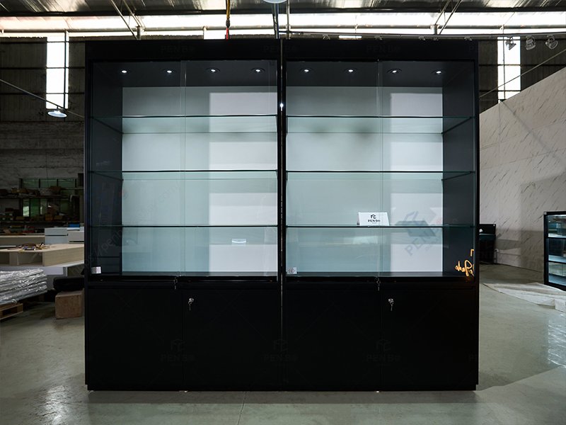 black tall glass jewelry display cabinet with lock for retail and boutique stores