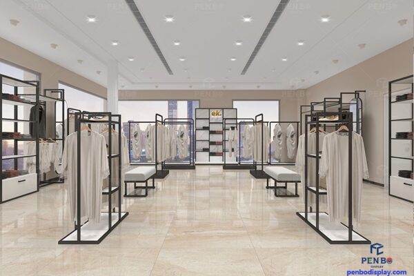 Modern Thobe Store Interior Design with Custom Clothing Display Racks