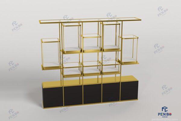 Luxury Glass & Gold Jewelry Display Cabinet for Boutique Stores