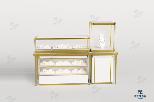 Boutique Jewellery Shop Display Counter with Glass and Gold Finish