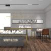 "Boutique jewelry store interior design with custom freestanding display cabinets and modern fixtures"