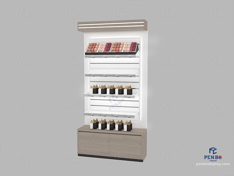 custom makeup display cabinet for retail stores, luxury cosmetic wall display unit wholesale,retail makeup display shelving system