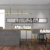 "Boutique jewelry store interior design with custom freestanding display cabinets and modern fixtures"