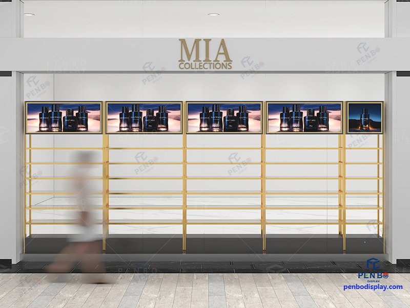 custom luxury perfume store display shelves, modern fragrance store wall display units,wholesale perfume shop display fixtures