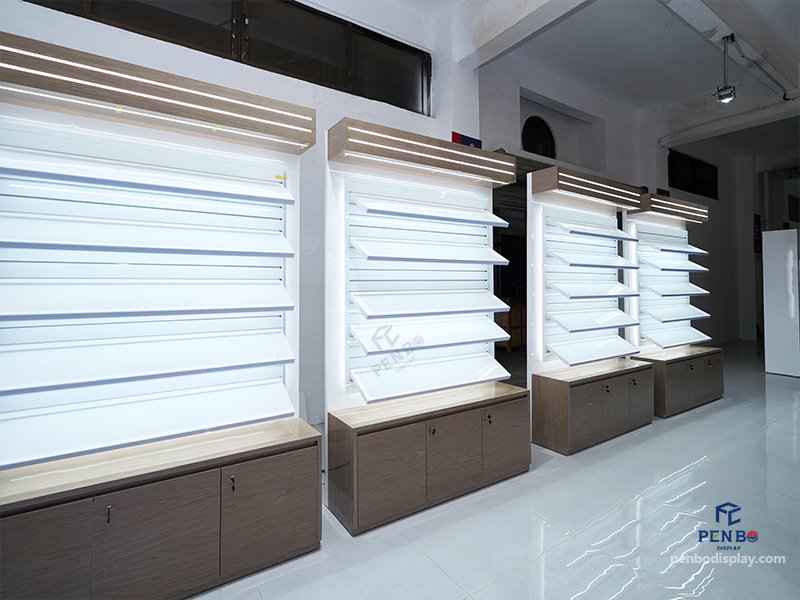custom makeup display cabinet for retail stores, luxury cosmetic wall display unit wholesale,retail makeup display shelving system