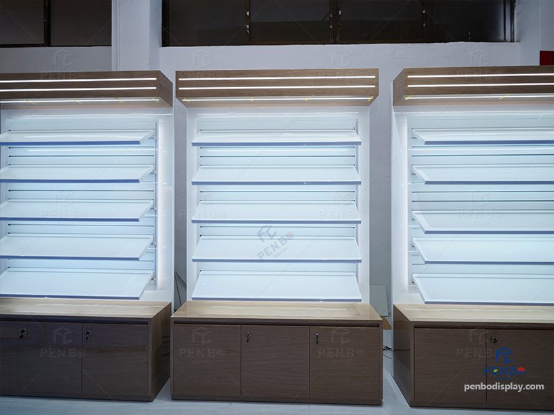 custom makeup display cabinet for retail stores, luxury cosmetic wall display unit wholesale,retail makeup display shelving system