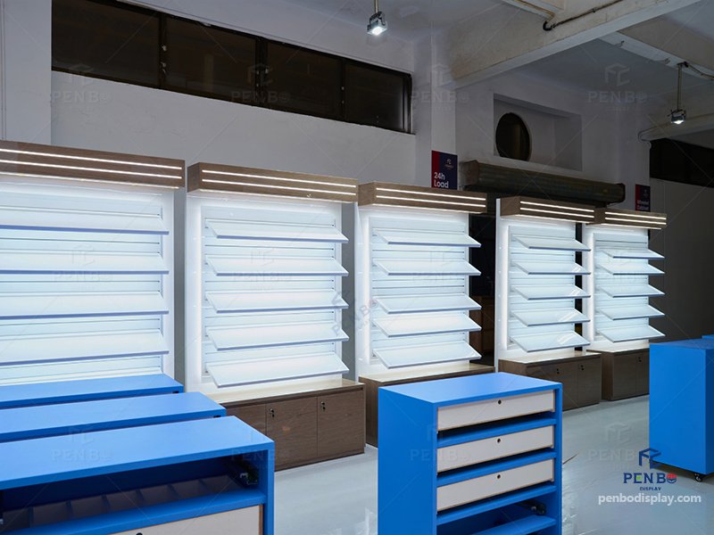 custom makeup display cabinet for retail stores, luxury cosmetic wall display unit wholesale,retail makeup display shelving system