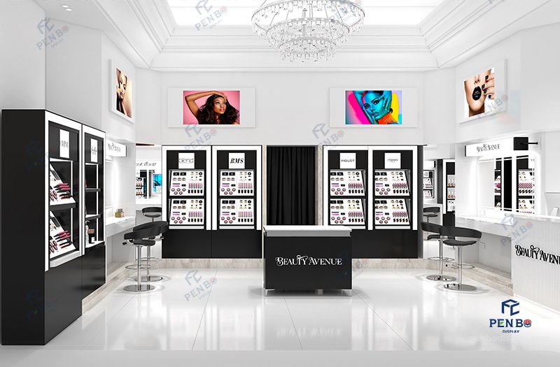 Makeup Store Design, cosmetic display fixtures, makeup display cabinet