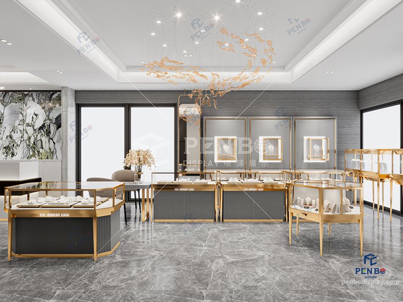 Modern jewelry store interior Design, Custom Jewelry showcase, retail jewelry display cabinets