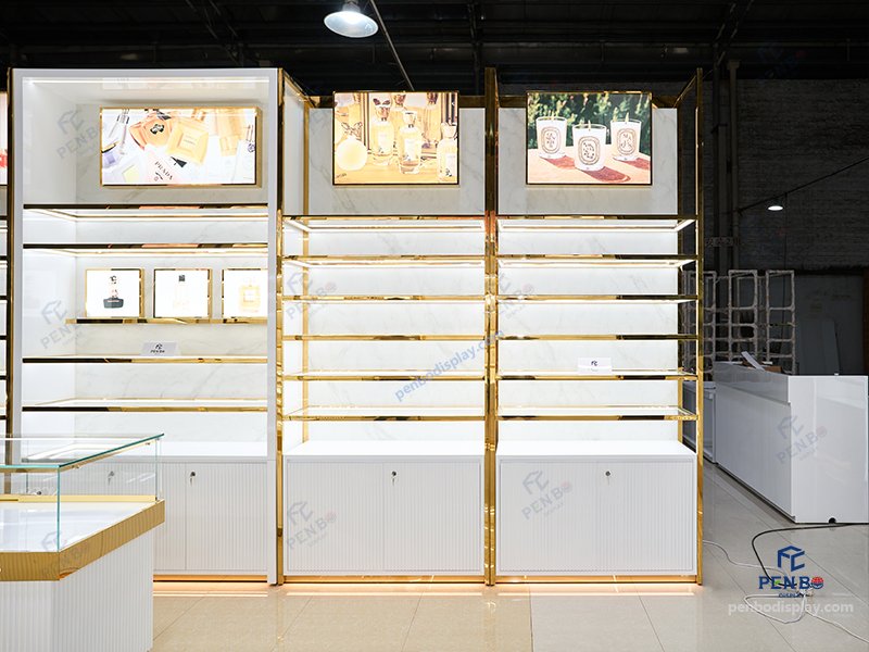 perfume display cabinets,luxury perfume shelving units, perfume store display