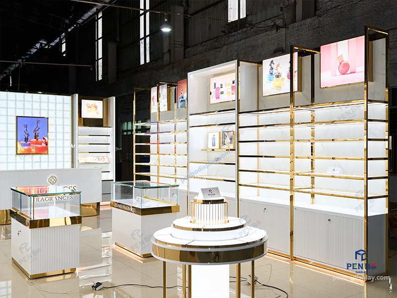 perfume display cabinets,luxury perfume shelving units, perfume store display