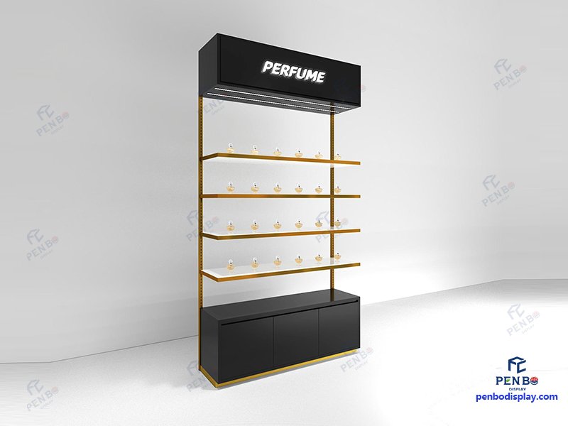 custom luxury perfume store display shelves, modern fragrance store wall display units,wholesale perfume shop display fixtures