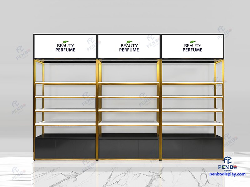 custom luxury perfume store display shelves, modern fragrance store wall display units,wholesale perfume shop display fixtures