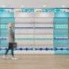 Pharmacy store display with product shelving and digital monitors, pharmacy shelves，pharmacy shop design, pharmacy fixtures
