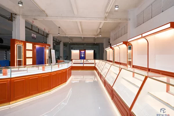 Luxury Custom Jewelry Display Cases with Glass Counters and Wall Cabinets