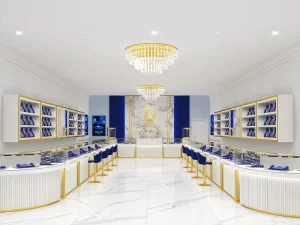 New jewelry showroom interior design with custom display showcase in the USA
