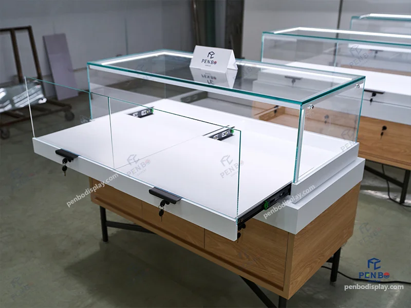wood and glass jewelry showcase wholesale, Wholesale wood and glass jewelry showcases with lockable storage drawers