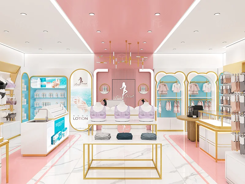 Modern lingerie store interior design with custom underwear shop fixtures