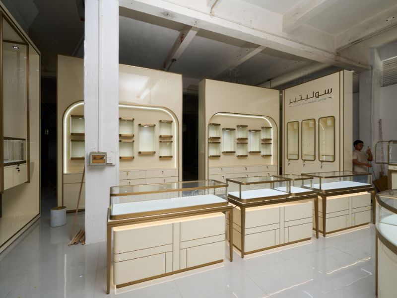 Custom jewelry display cabinets and counters for luxury store