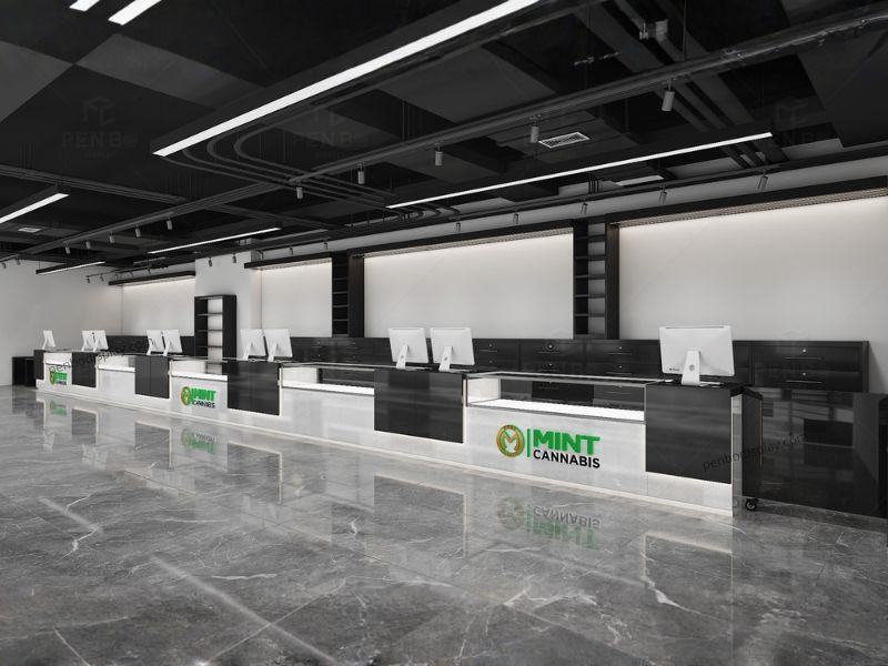 cannabis dispensary display counters with POS checkout and secure storage