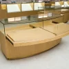 cannabis retail display counter with sliding storage doors