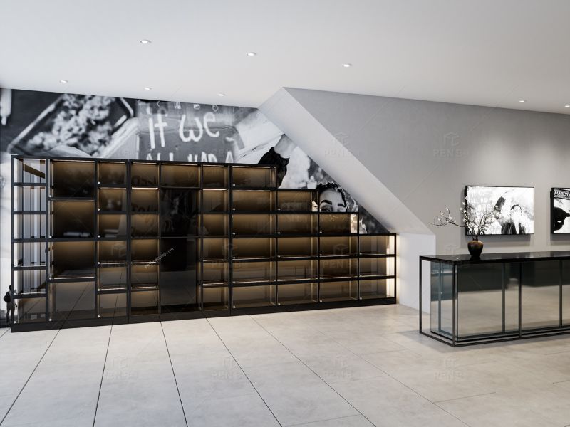 cannabis dispensary interior design with wall display cabinets